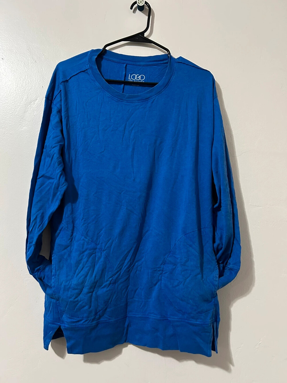 Título: LOGO by Lori Goldstein women’s blue long sleeve tunic top with pockets